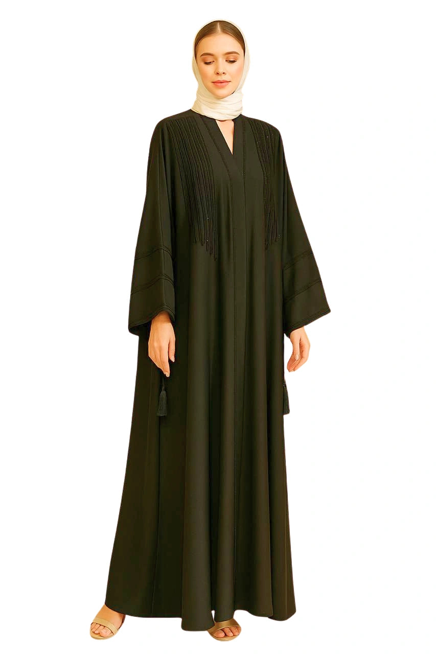 Royal Reverie: Dark Gray- Couture Abaya in Premium Saudi Zoom