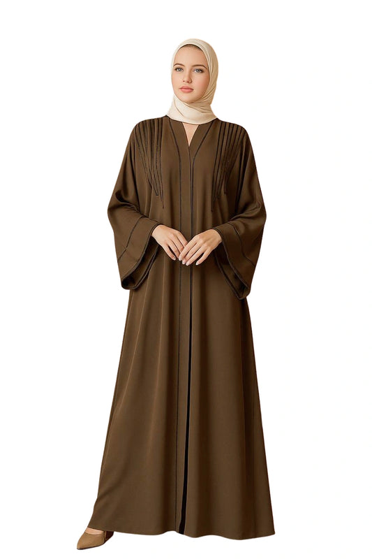 Royal Reverie: Brown-Couture Abaya in Premium Saudi Zoom