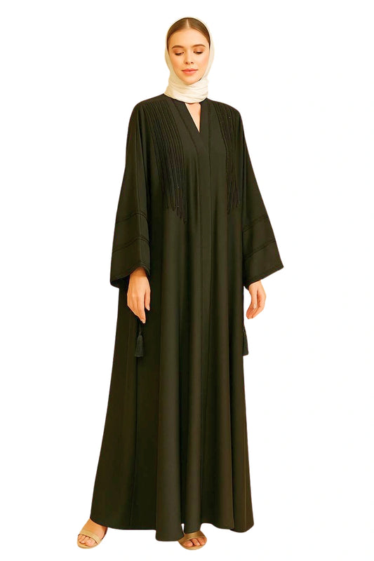 Royal Reverie: Dark Gray- Couture Abaya in Premium Saudi Zoom