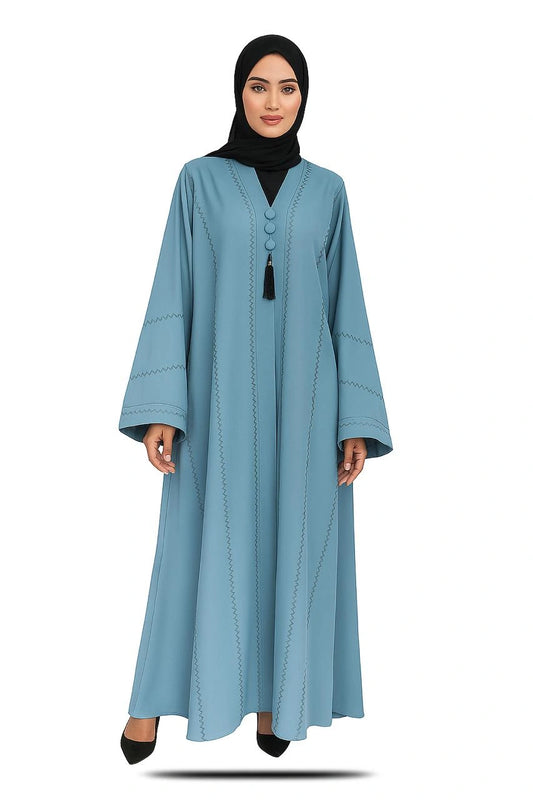 Zoom Plated Abaya-sky blue