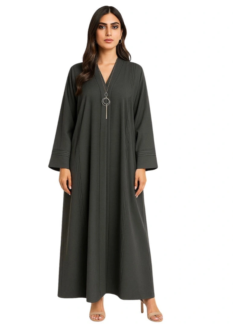 Zoom Plated Abaya-light grey
